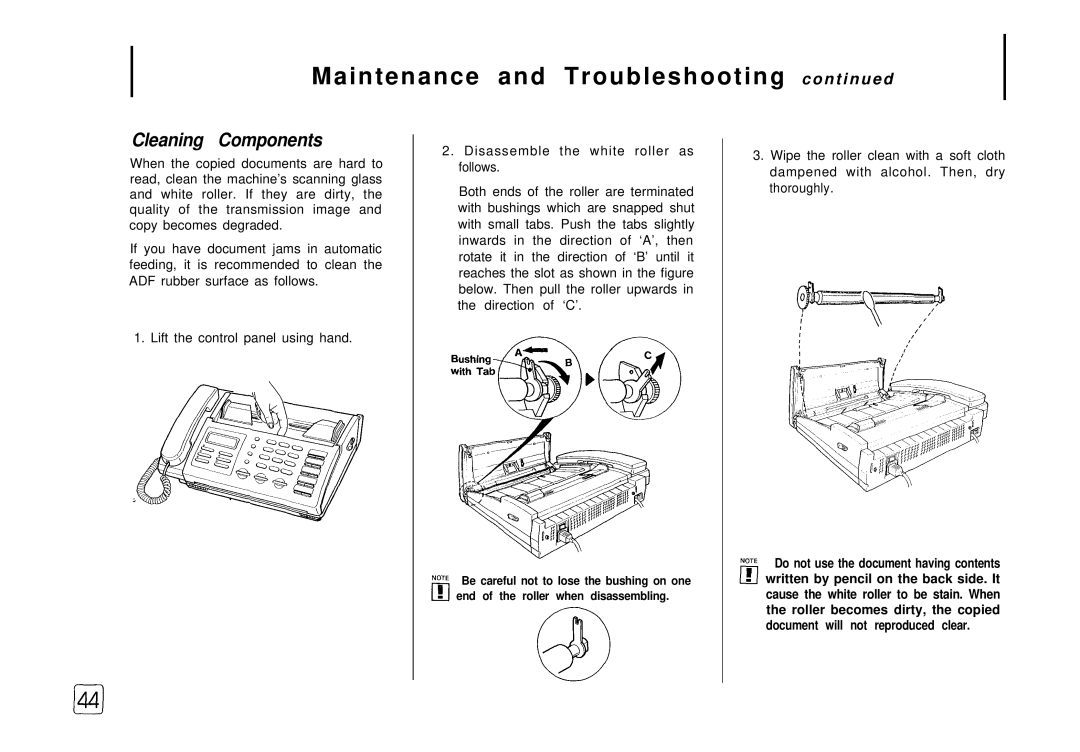 Samsung FX 505 manual Cleaning Components 