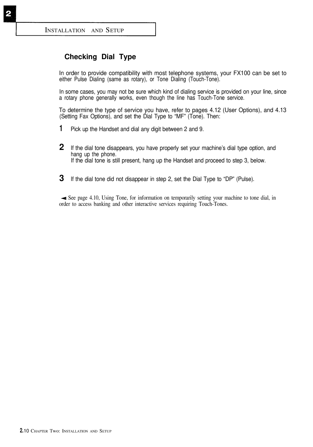 Samsung FX100 manual Checking Dial Type 