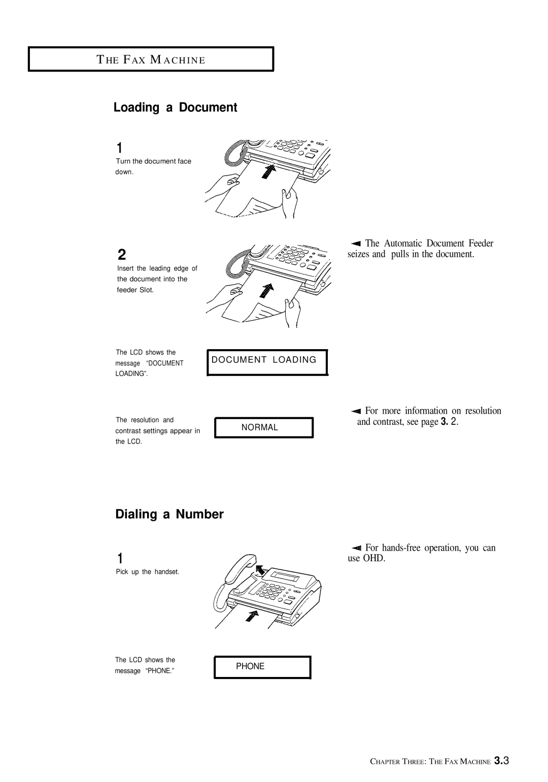 Samsung FX100 manual Loading a Document, Dialing a Number, Use OHD 