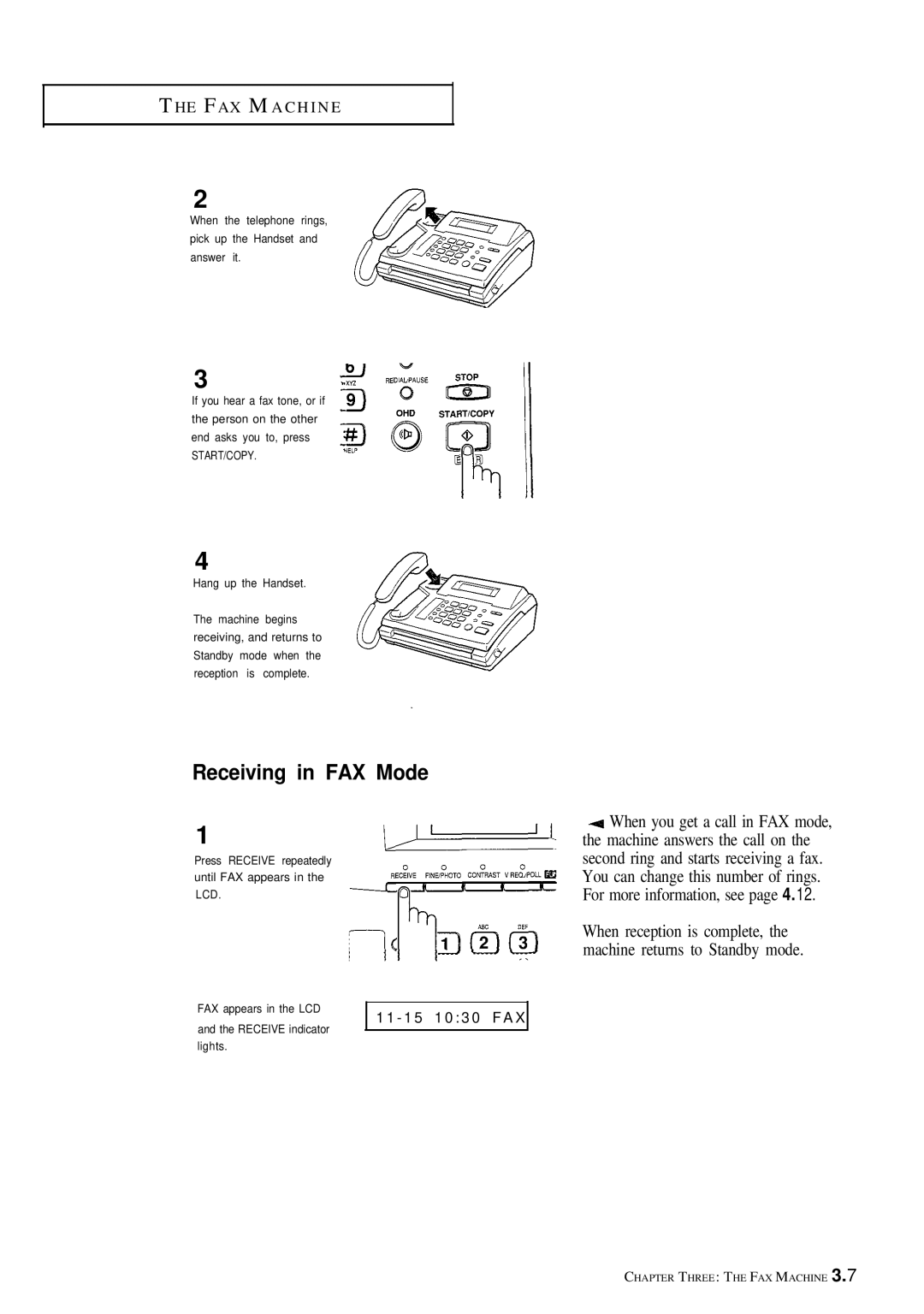 Samsung FX100 manual Receiving in FAX Mode, Start/Copy 