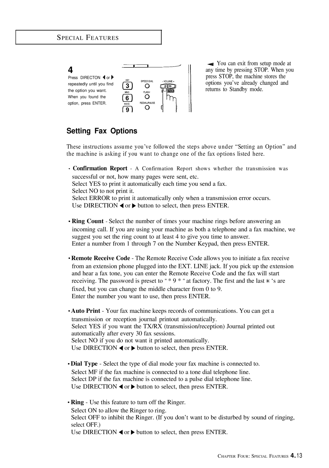 Samsung FX100 manual Setting Fax Options 