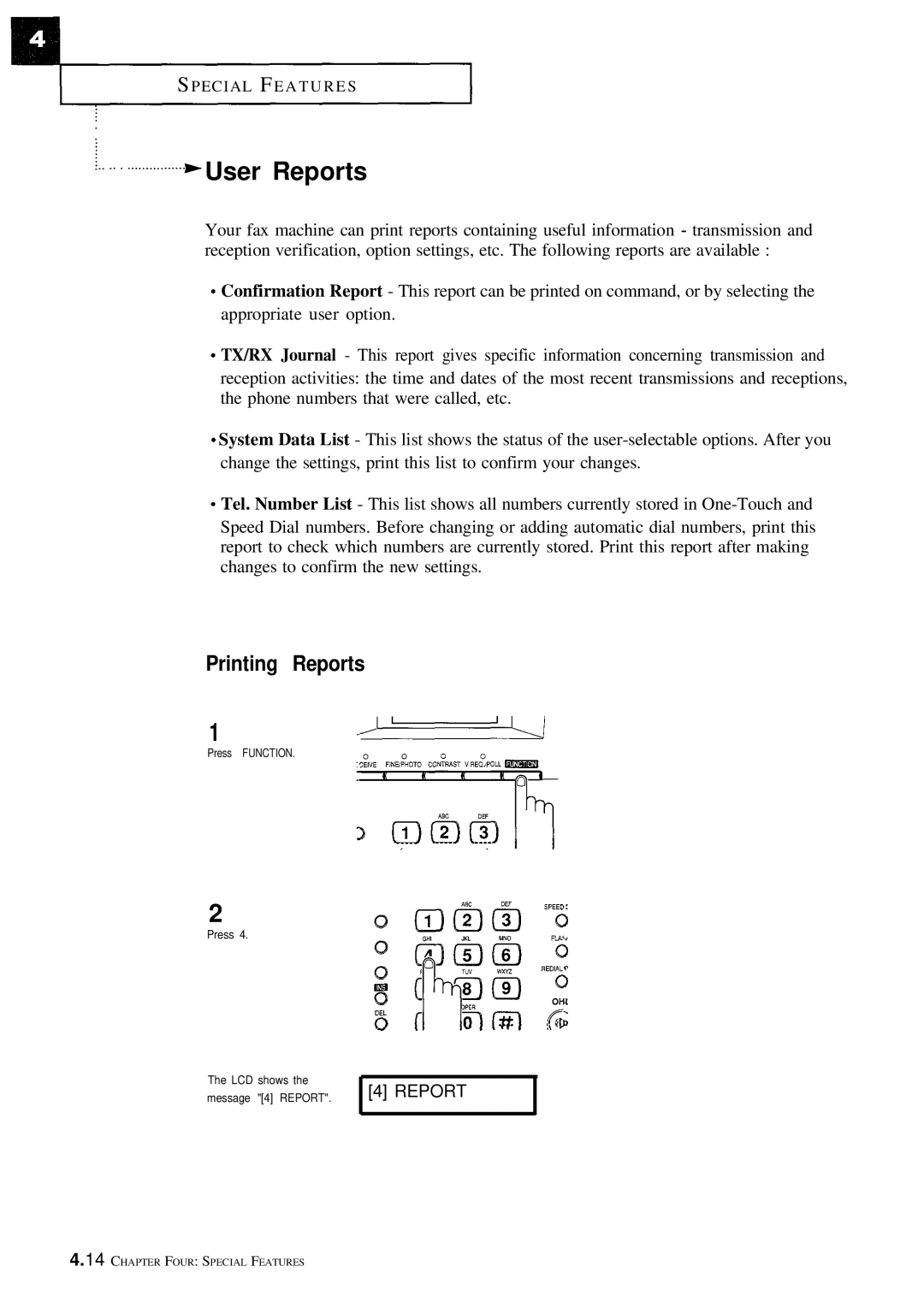 Samsung FX100 manual User Reports, Printing Reports 