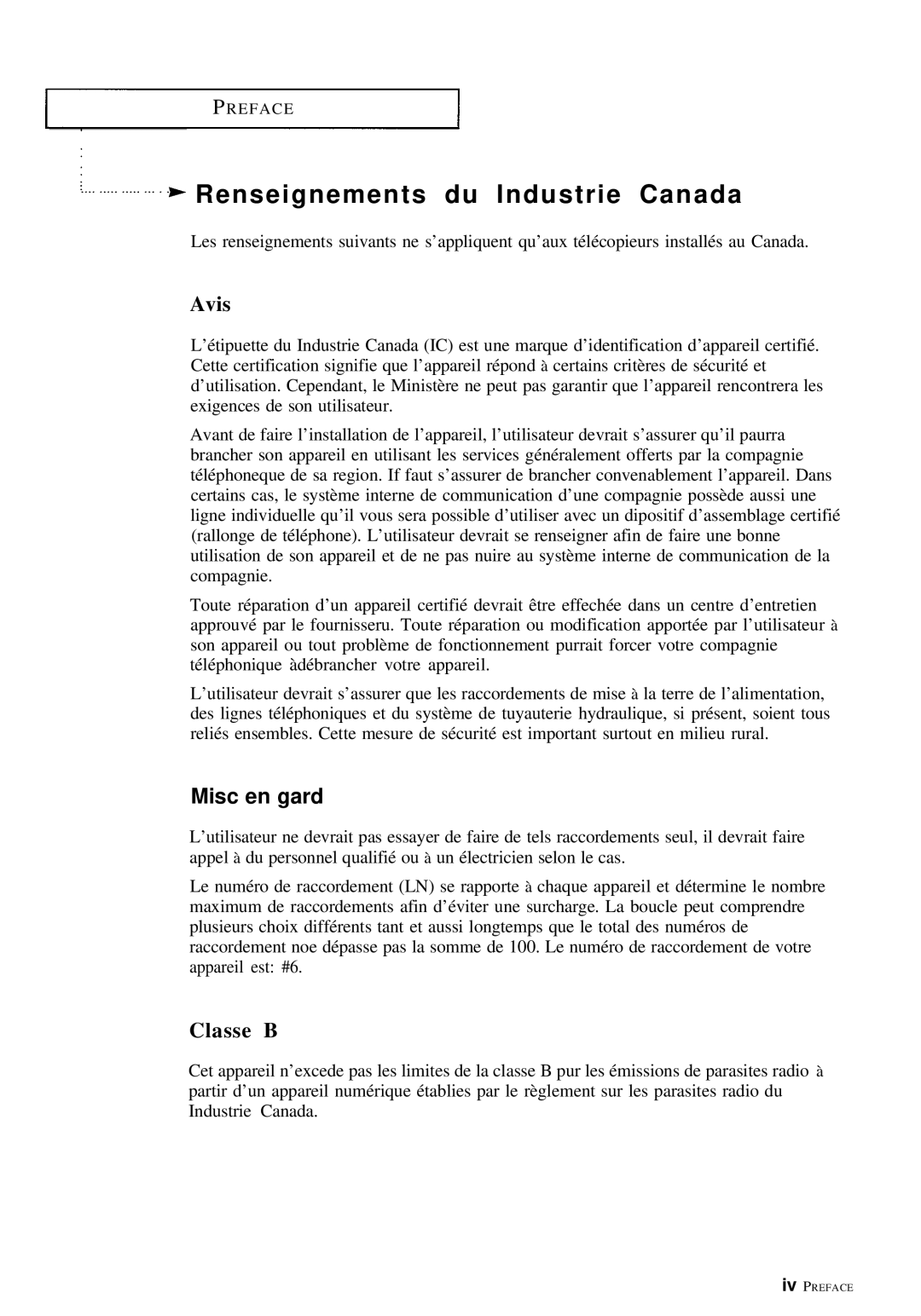 Samsung FX100 manual Renseignements du Industrie Canada, Misc en gard 