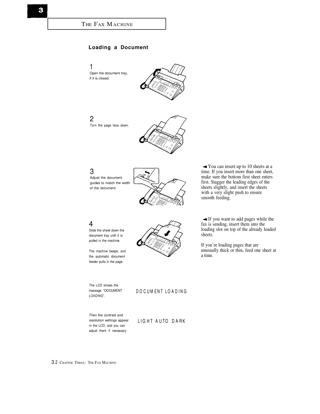 Samsung FX1600, FX600 manual Loading a Document, G H T a U T O D a R K 