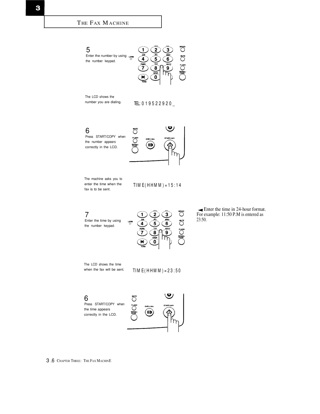 Samsung FX1600, FX600 manual Press START/COPY when the time appears correctly in the LCD 