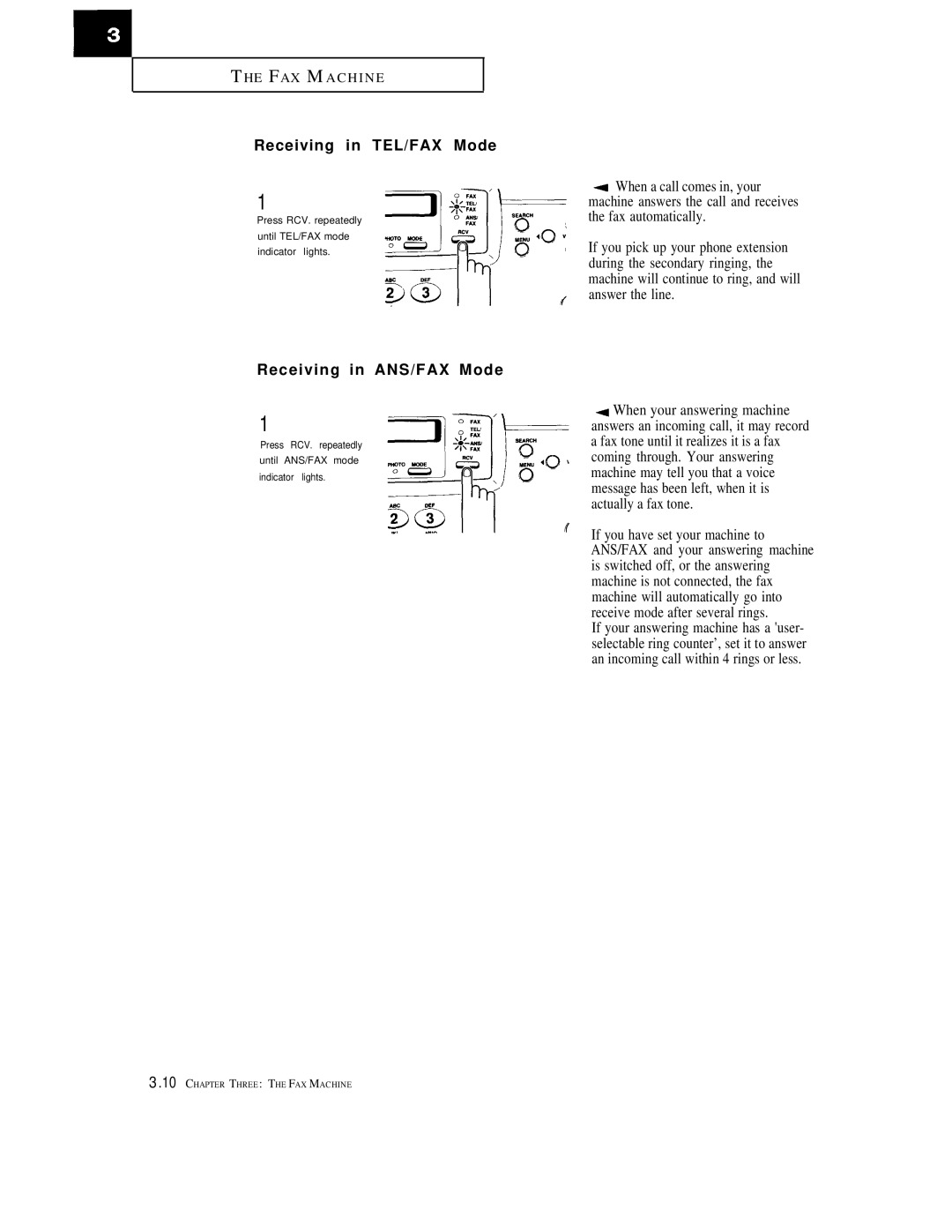 Samsung FX1600, FX600 manual Receiving in TEL/FAX Mode, Receiving in ANS/FAX Mode 