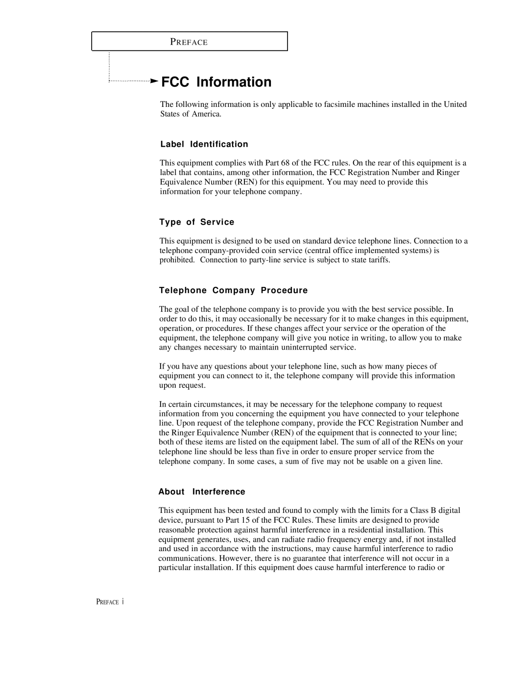 Samsung FX1600 FCC Information, Label Identification, Type of Service, Telephone Company Procedure, About Interference 