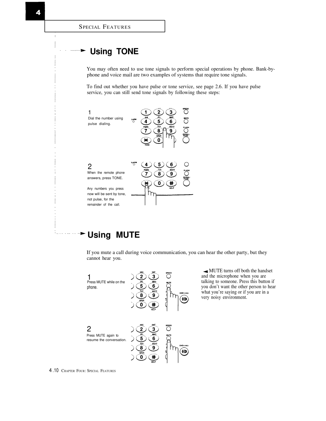 Samsung FX1600, FX600 manual Using Tone, Using Mute 