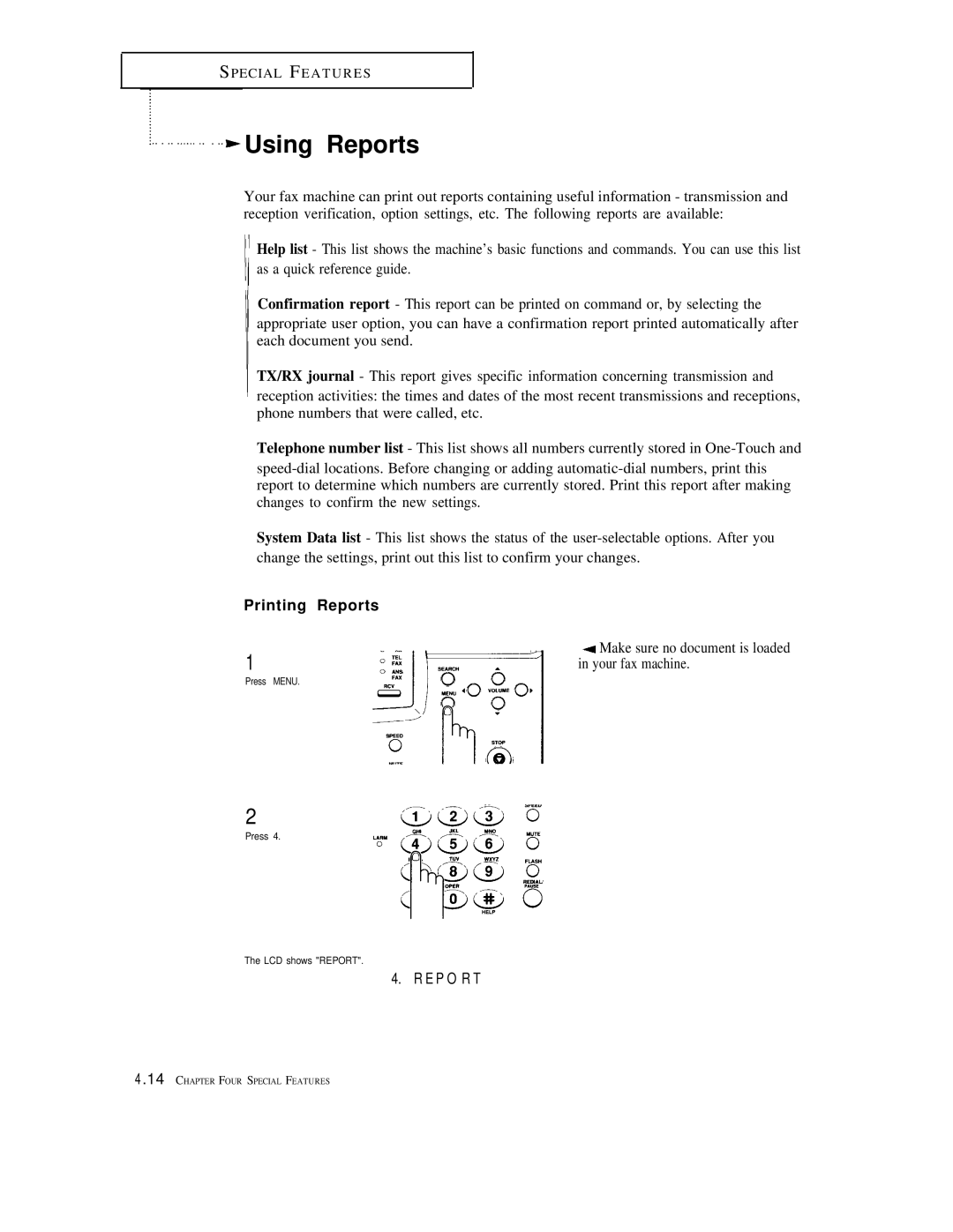 Samsung FX1600, FX600 manual Using Reports, Printing Reports, Your fax machine, E P O R T 