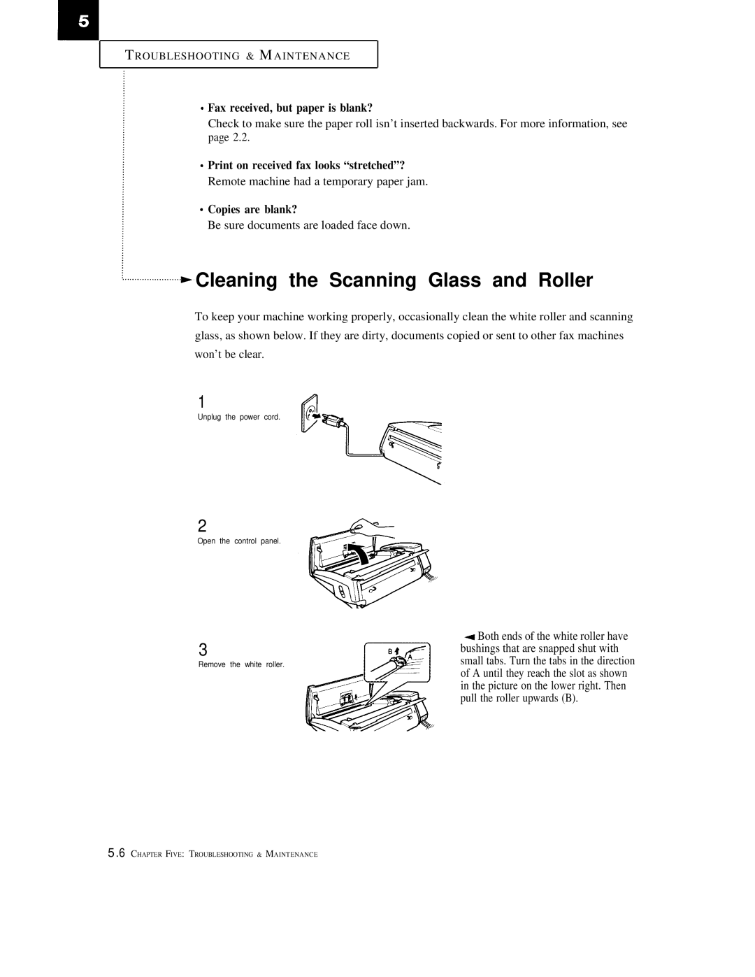 Samsung FX1600, FX600 manual Cleaning the Scanning Glass and Roller, Remote machine had a temporary paper jam 