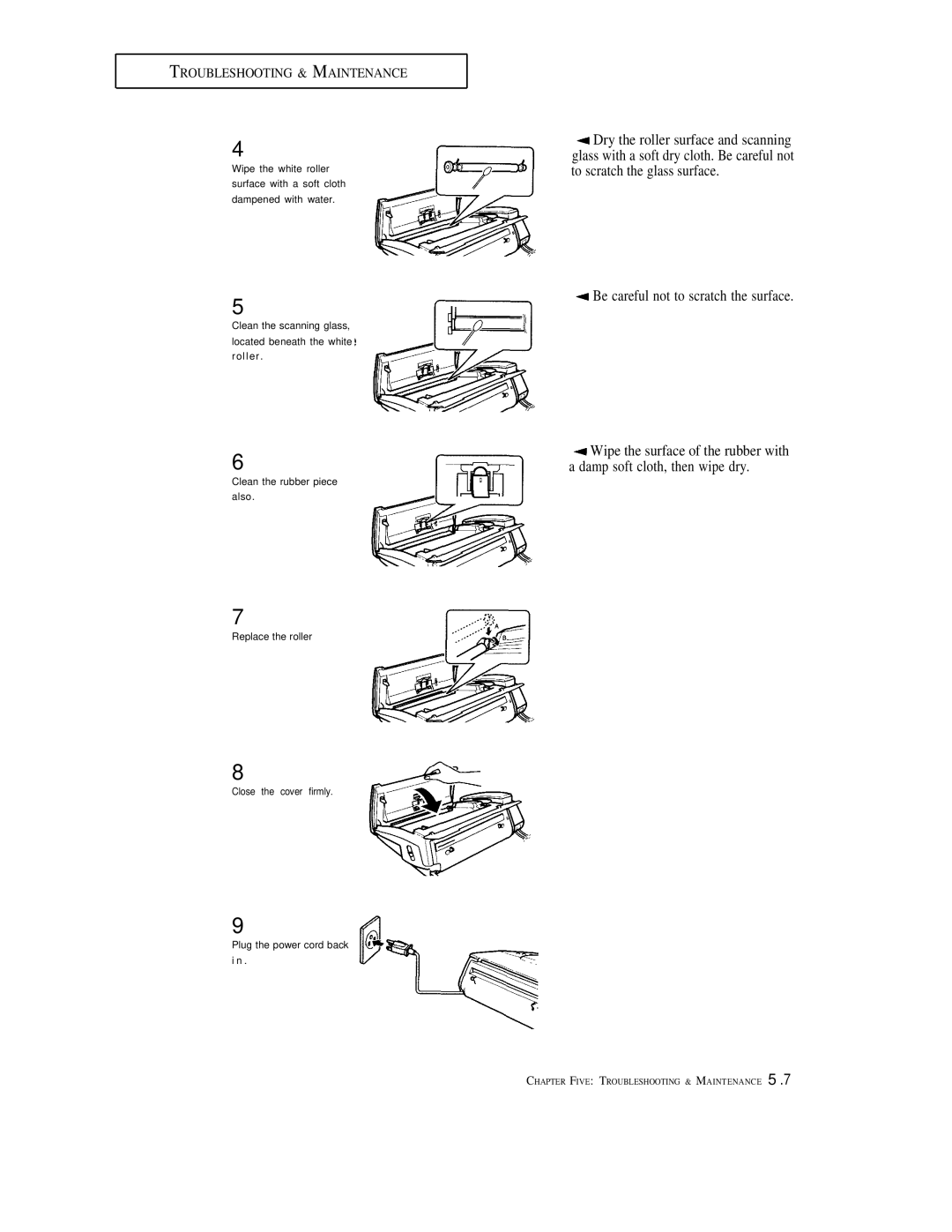 Samsung FX600, FX1600 manual Be careful not to scratch the surface, Troubleshooting & Maintenance 