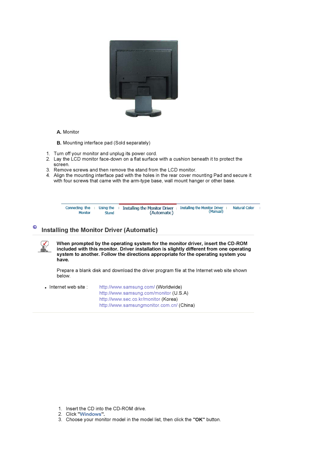 Samsung G19P manual Installing the Monitor Driver Automatic, Click Windows 