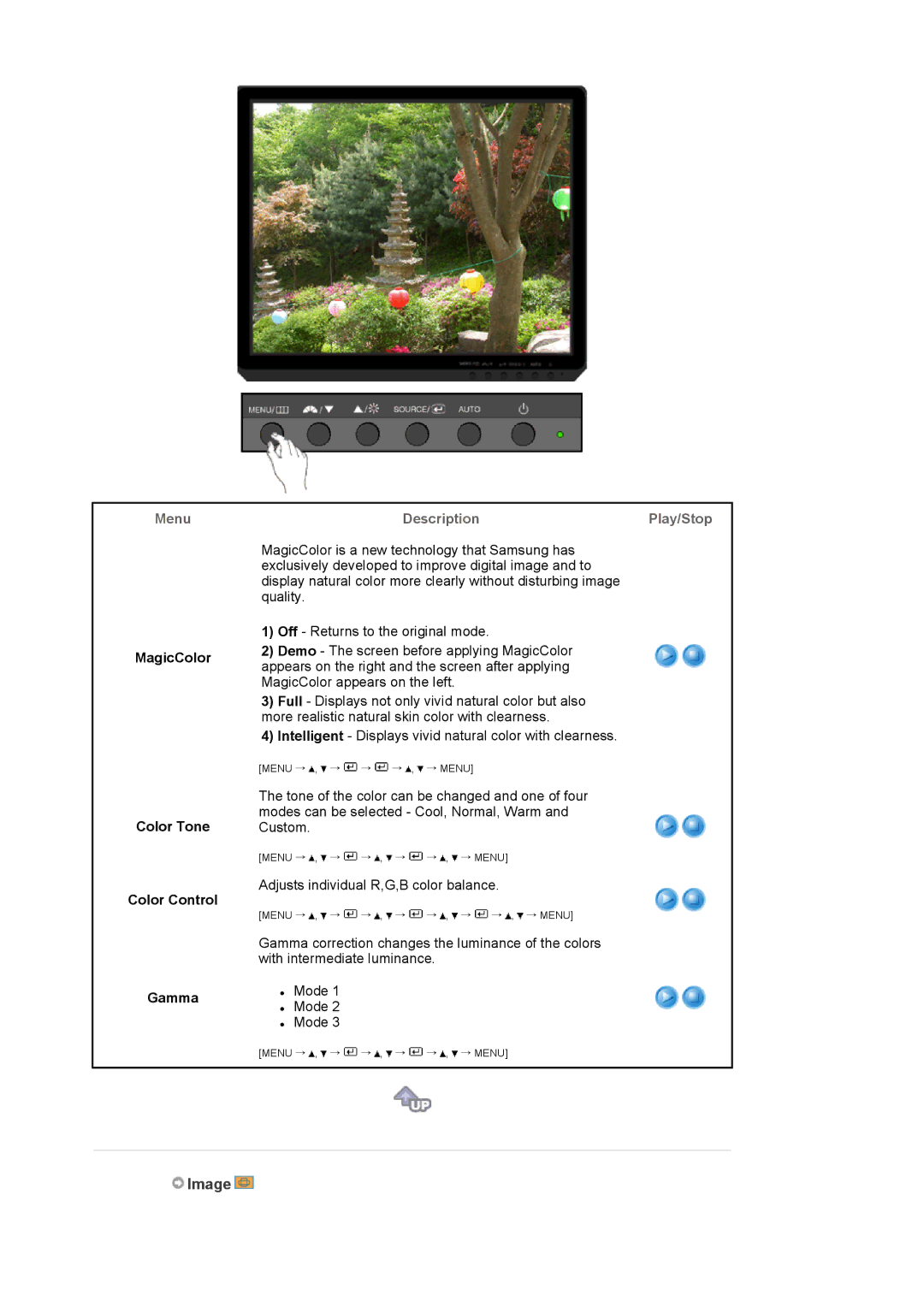 Samsung G19P manual Image, MagicColor Color Tone Color Control Gamma 