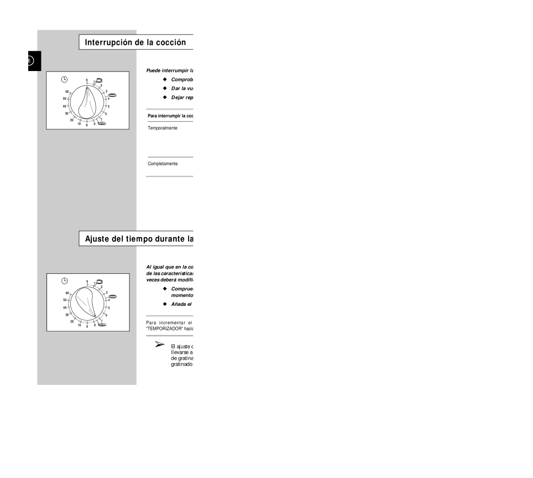 Samsung G2613C/XEC manual Interrupción de la cocción, Ajuste del tiempo durante la 