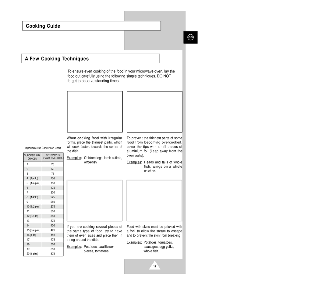 Samsung G2618C manual Cooking Guide Few Cooking Techniques, Pint 425 450 20 1 pint 575 