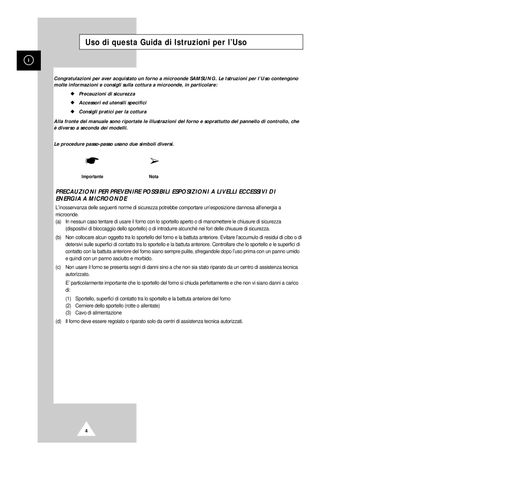 Samsung G2618C manual Uso di questa Guida di Istruzioni per l’Uso, ImportanteNota 