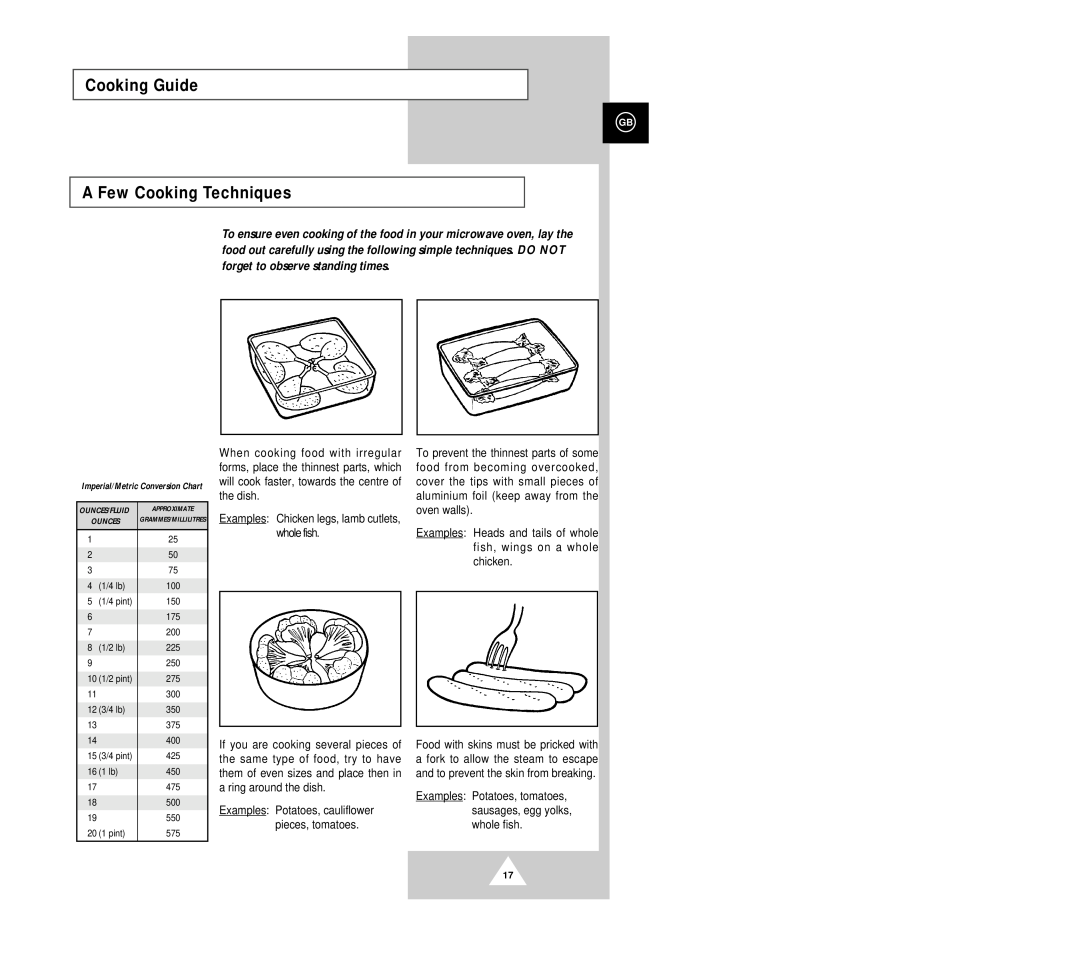 Samsung G2618C manual Cooking Guide, A Few Cooking Techniques 