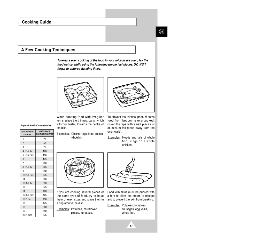 Samsung G2618C/NSI, G2618CR/BWT manual Cooking Guide Few Cooking Techniques 