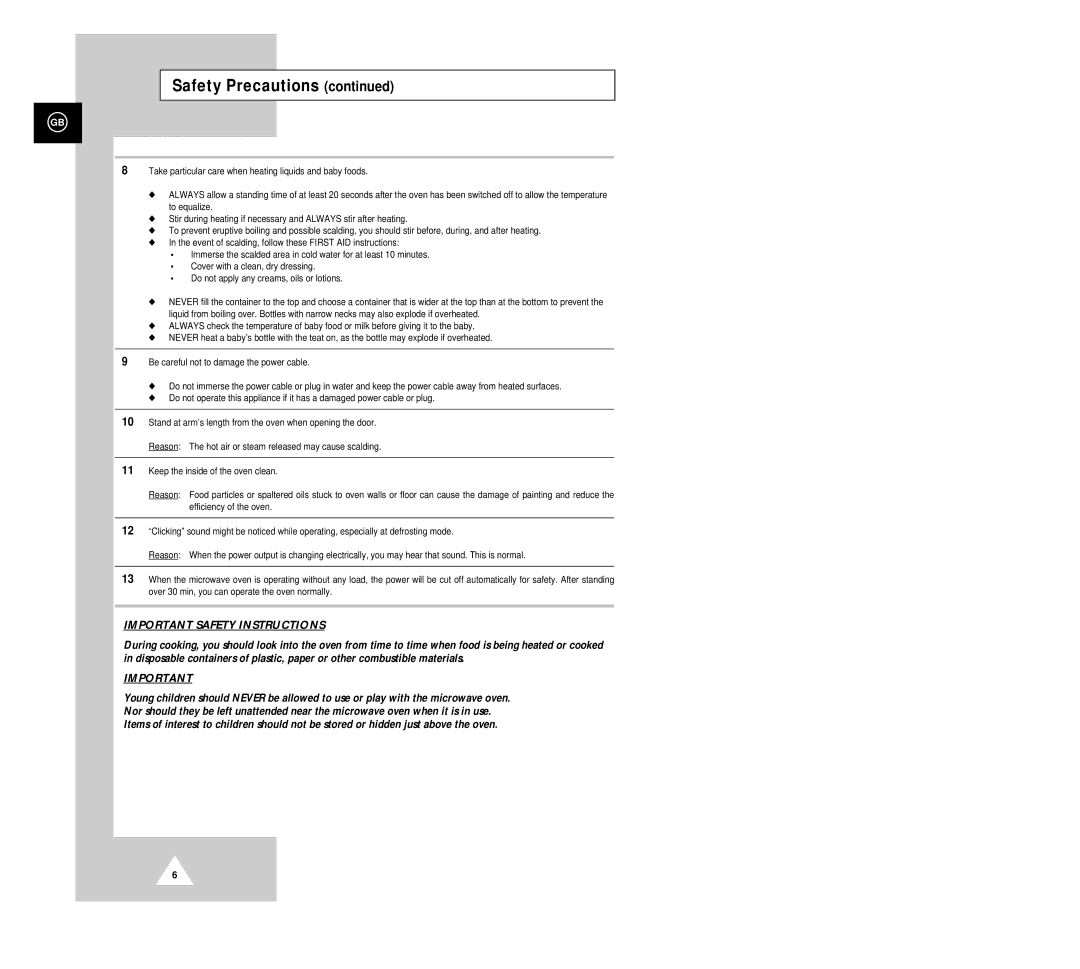 Samsung G2618CR/BWT, G2618C/NSI manual Important Safety Instructions 