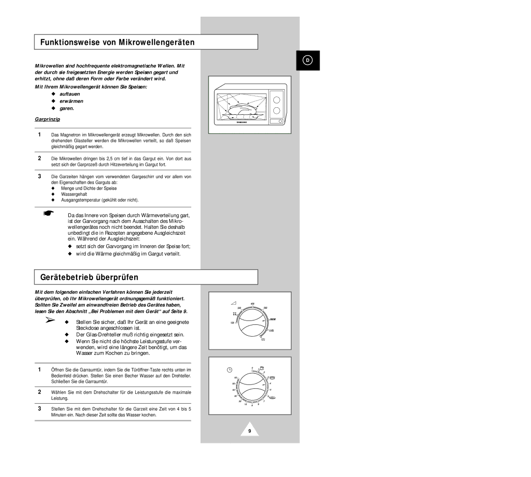 Samsung G2618C/XEG, G2618C-U/XEG manual Funktionsweise von Mikrowellengeräten, Gerätebetrieb überprüfen 