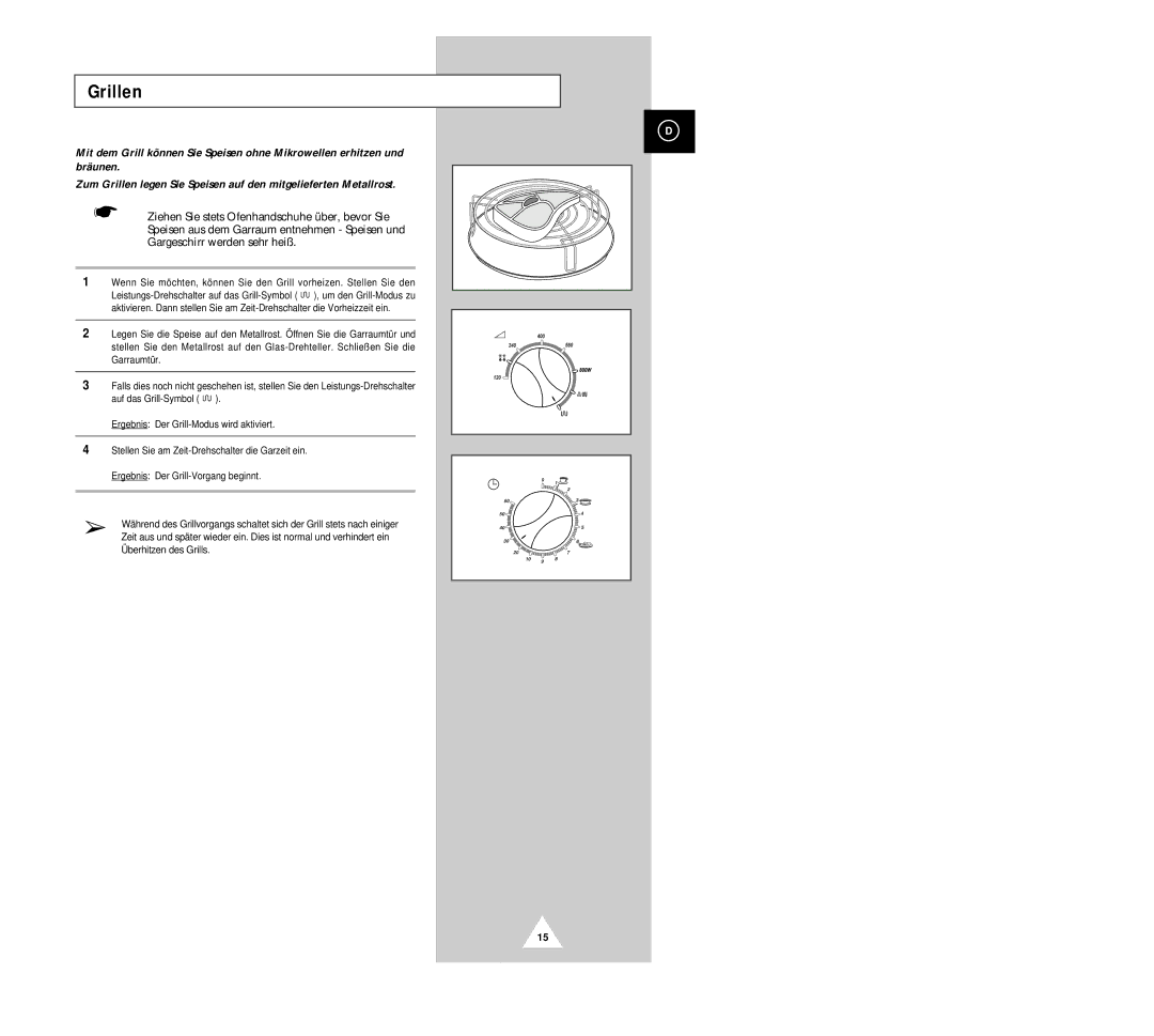 Samsung G2618C/XEG, G2618C-U/XEG manual Grillen, Überhitzen des Grills 