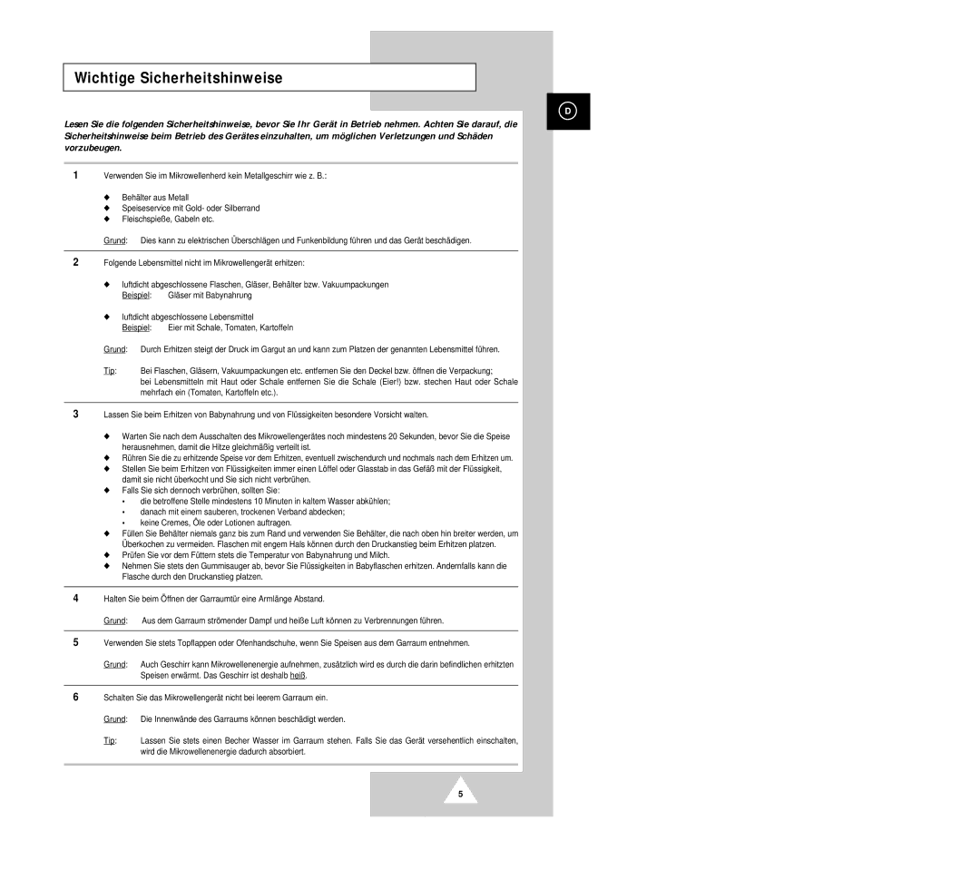 Samsung G2618C/XEG, G2618C-U/XEG manual Wichtige Sicherheitshinweise 