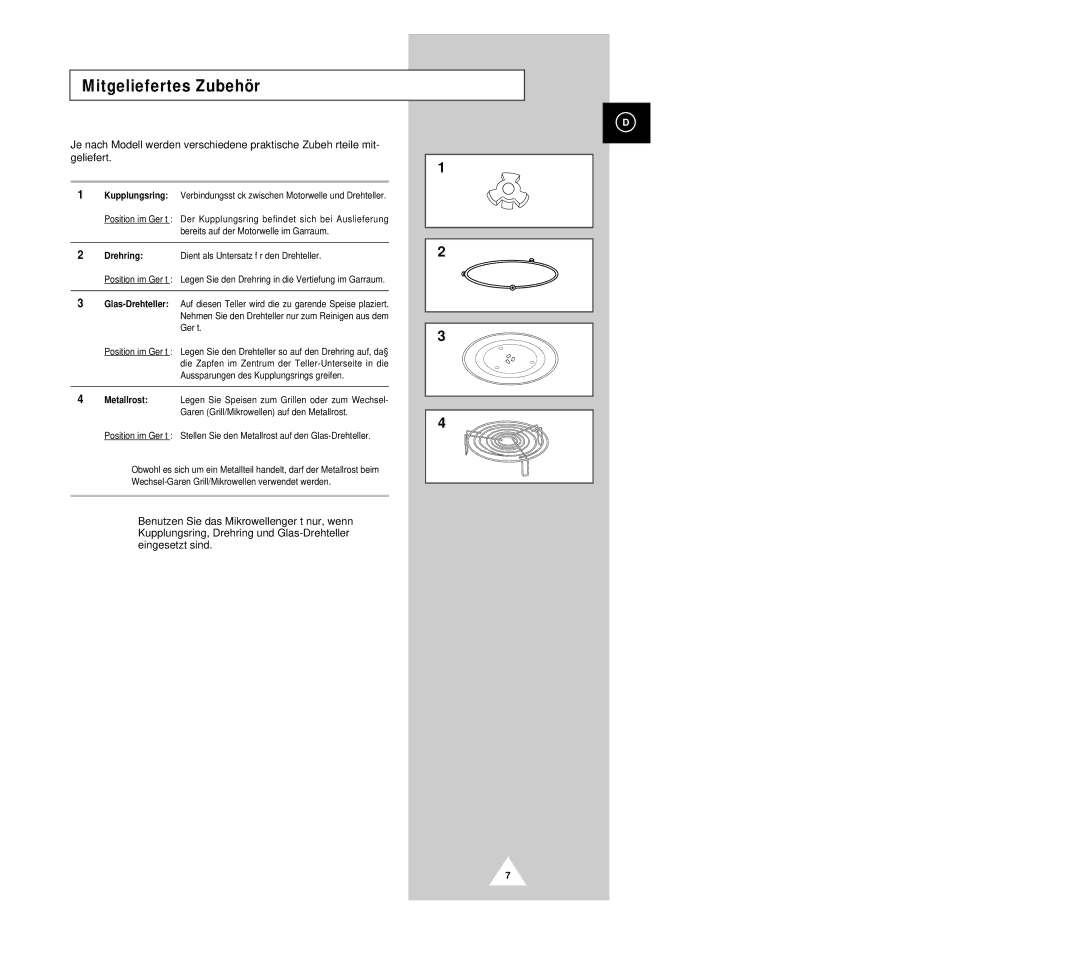 Samsung G2618C/XEG, G2618C-U/XEG manual Mitgeliefertes Zubehör 