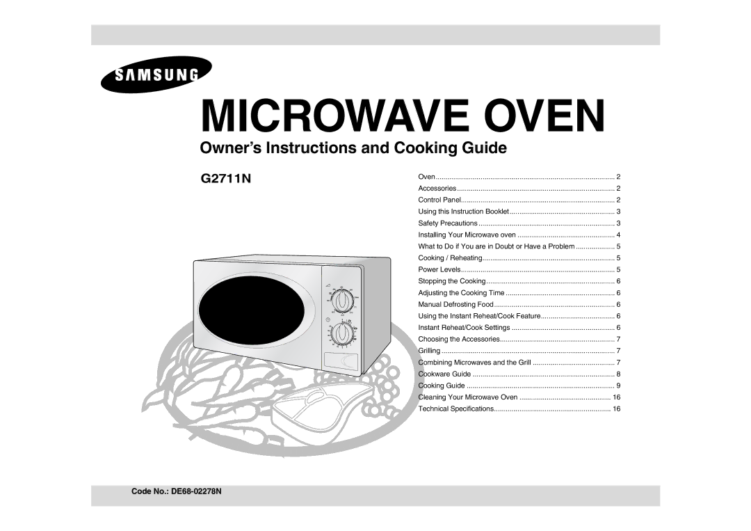 Samsung G2711N technical specifications Microwave Oven 