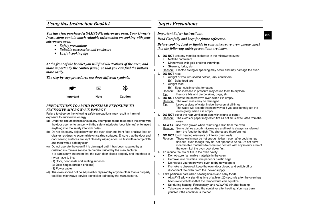 Samsung G2711N Using this Instruction Booklet, Safety Precautions, Important NoteCaution, Do not heat 