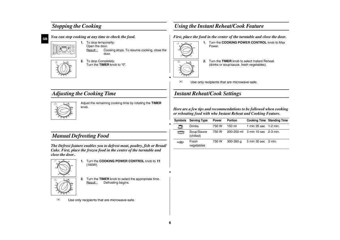 Samsung G2711N Stopping the Cooking Using the Instant Reheat/Cook Feature, Adjusting the Cooking Time 