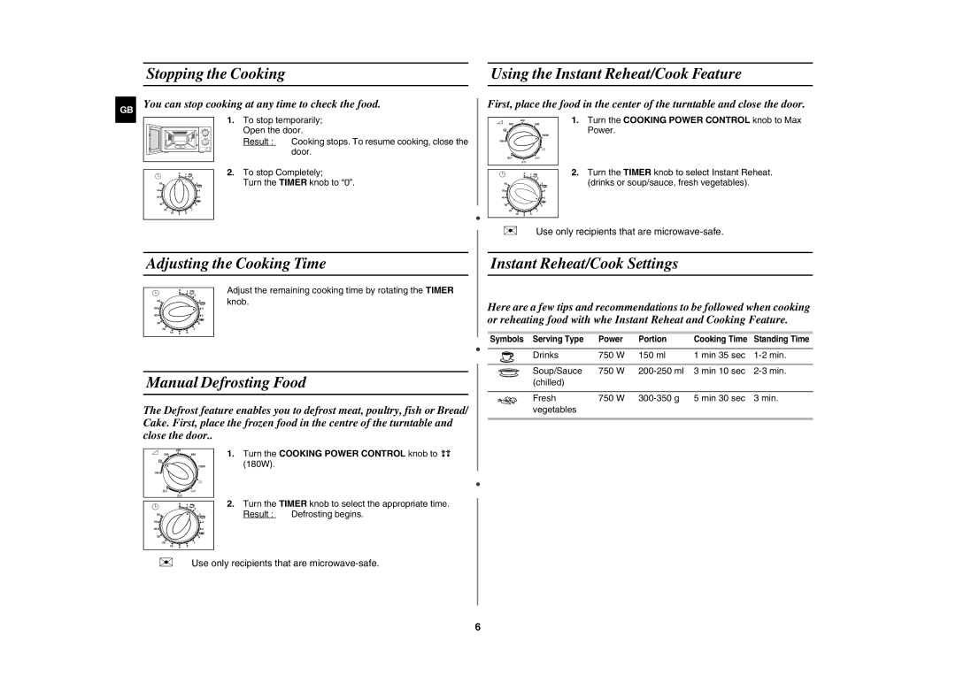 Samsung G2711N/BOL manual Stopping the Cooking Using the Instant Reheat/Cook Feature, Adjusting the Cooking Time 