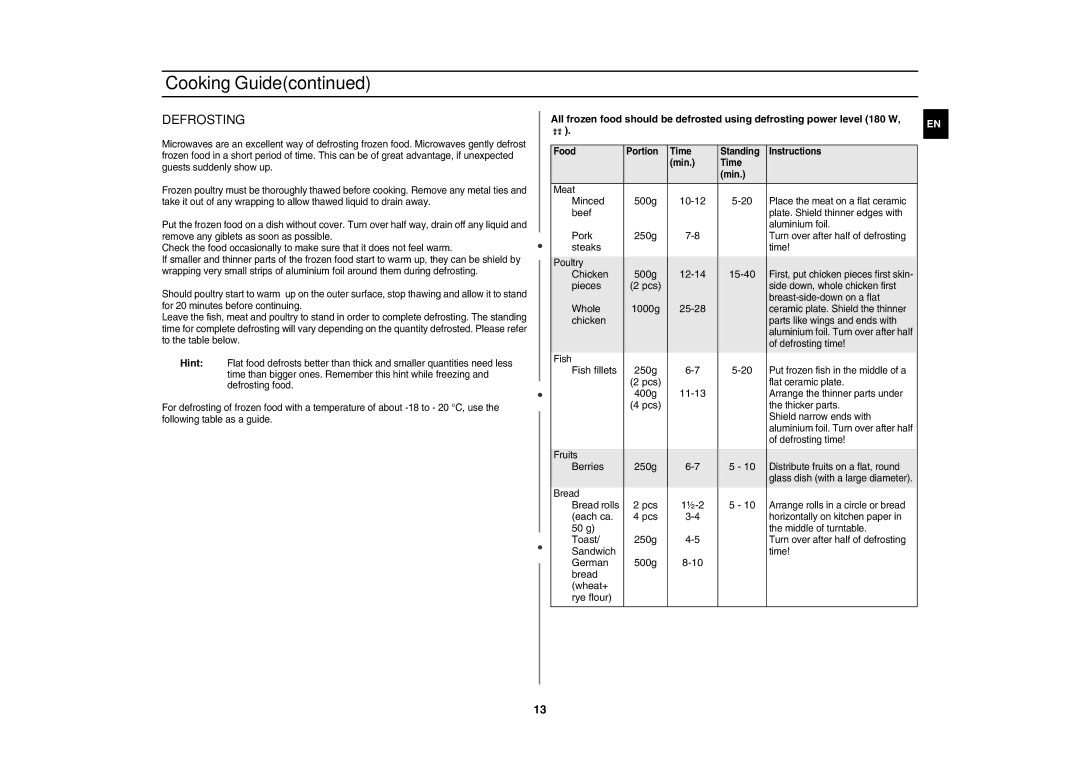 Samsung G2711N-S/XEH, G2711N/XEH manual Defrosting 