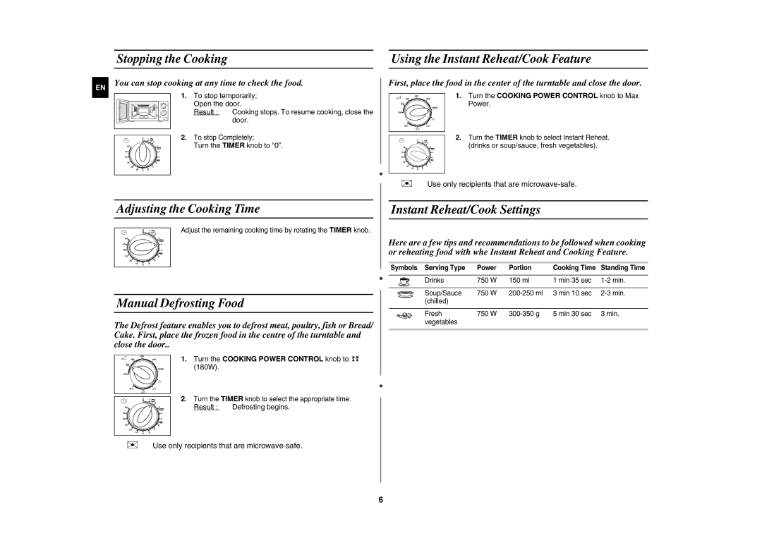 Samsung G2711N/XEH, G2711N-S/XEH Stopping the Cooking Using the Instant Reheat/Cook Feature, Adjusting the Cooking Time 