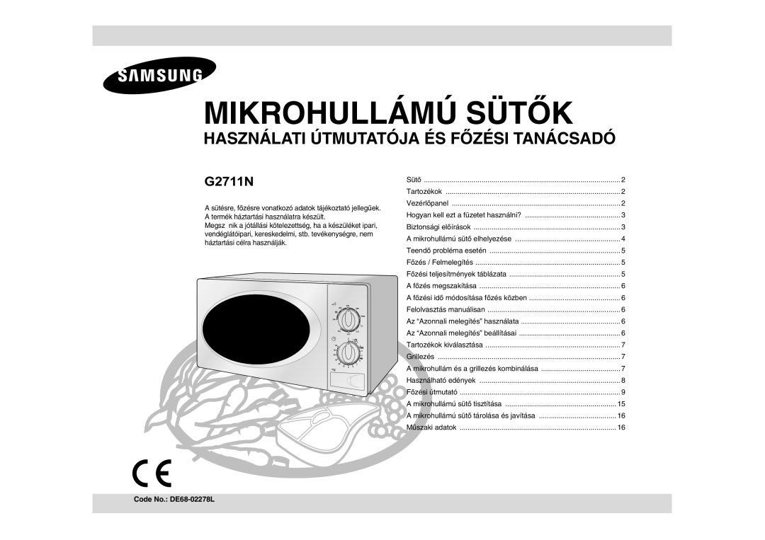 Samsung G2711N-S/XEH, G2711N/XEH manual Mikrohullámú Sütők, Code No. DE68-02278L 