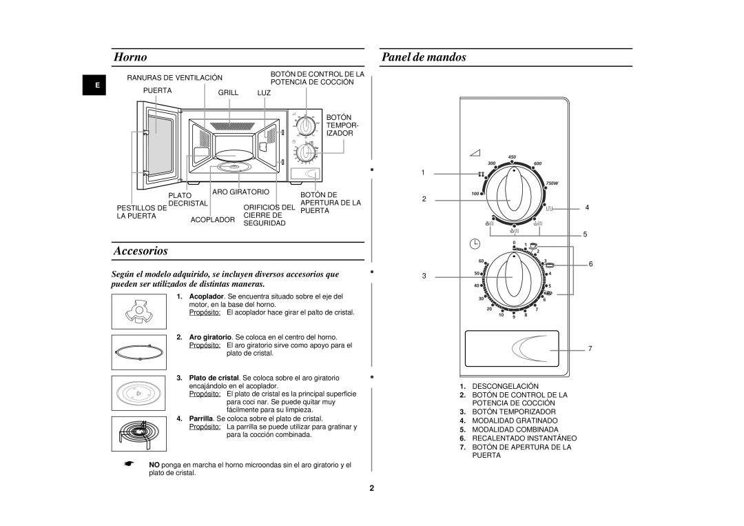 Samsung G2711N-P/XEC, G2711N/XET, G2711N/XEC manual Horno, Accesorios, Panel de mandos 