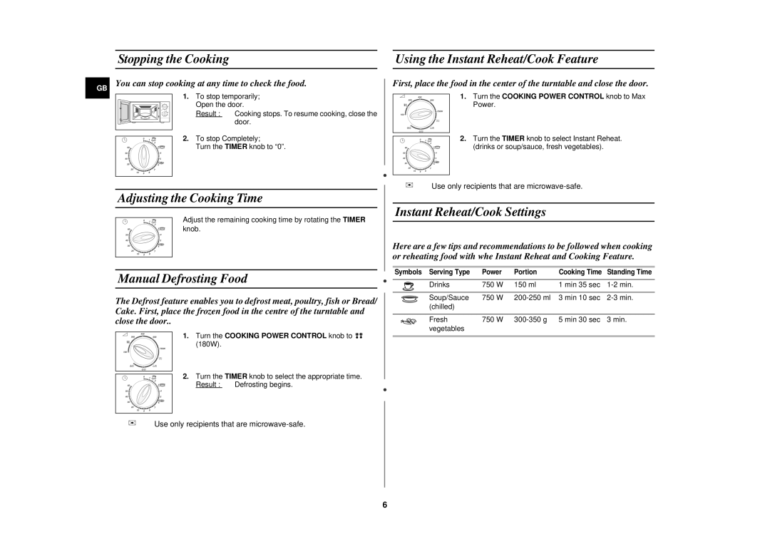 Samsung G2712N/GEN, G2712NR/BWT Stopping the Cooking Using the Instant Reheat/Cook Feature, Adjusting the Cooking Time 