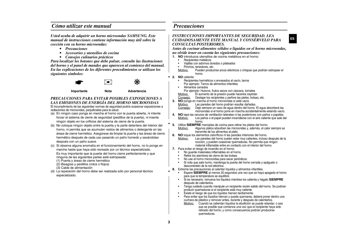 Samsung G2712N/XEC Cómo utilizar este manual, Precauciones, Importante Nota Advertencia 