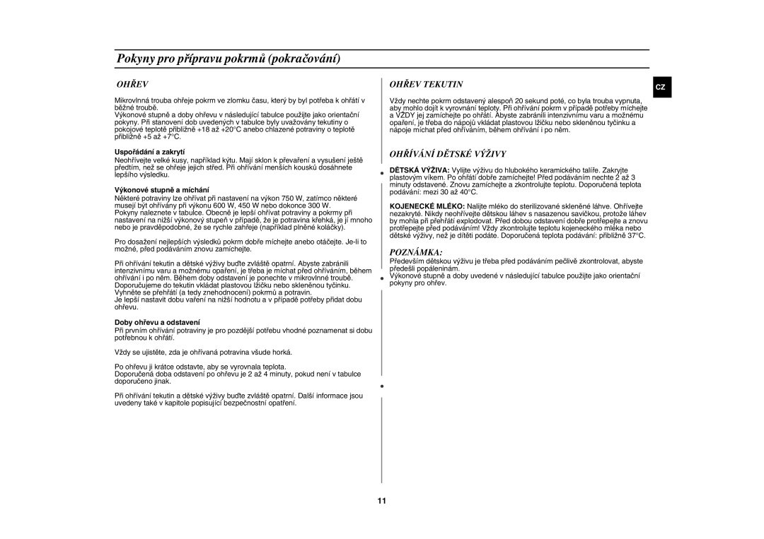 Samsung G2719N/XEH, G2719N-S/XEH, G2719N/LIB, G2719N/GEN manual Ohřev Tekutin, Ohřívání Dětské Výživy, Poznámka 