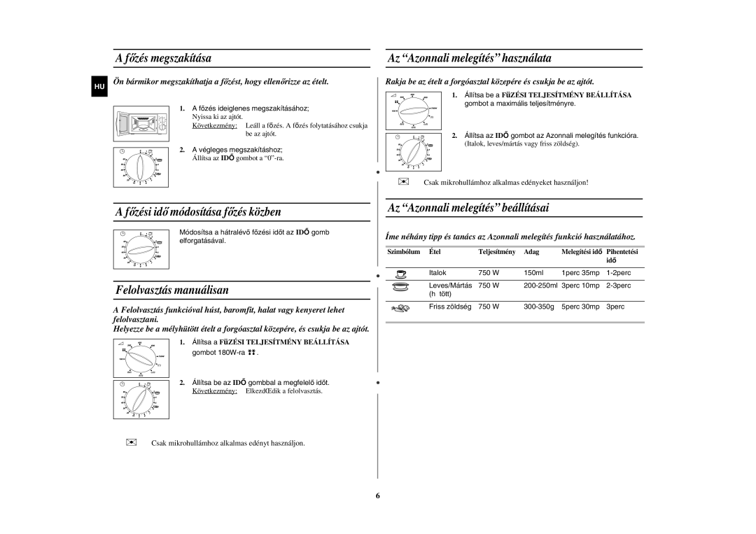 Samsung G2719N-S/XET, G2719N-S/XEH manual Főzés megszakítása, Főzési idő módosítása főzés közben, Felolvasztás manuálisan 