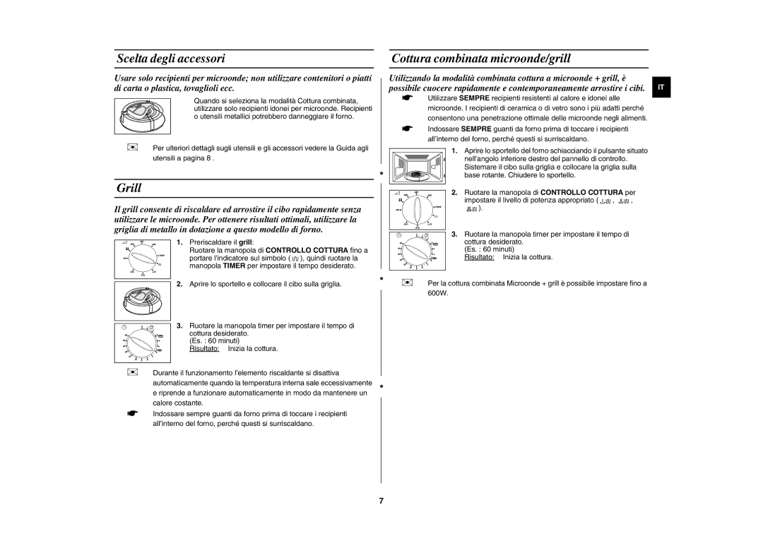 Samsung G2719N/XET, G2719N-S/XET manual Scelta degli accessori, Grill, Cottura combinata microonde/grill 