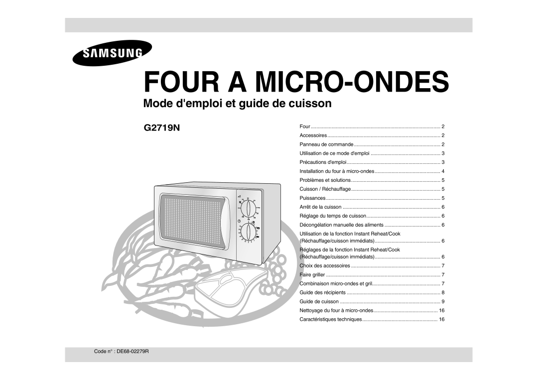 Samsung G2719N/XEF manual Utilisation de la fonction Instant Reheat/Cook, Réglages de la fonction Instant Reheat/Cook 