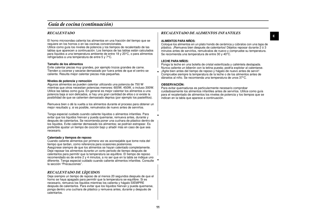 Samsung G2719N/DOR, G2719N/XEC manual Recalentado DE Líquidos, Recalentado DE Alimentos Infantiles, Observación 