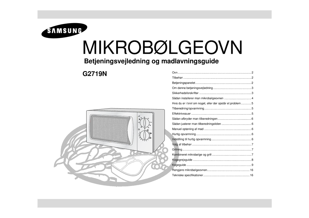 Samsung G2719N/XEE manual Betjeningsvejledning og madlavningsguide G2719N 