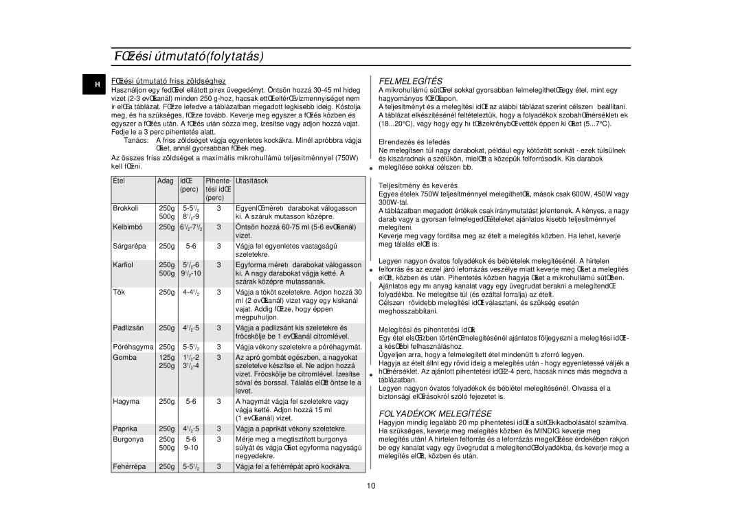 Samsung G2719N/XEH manual FŒzési útmutatófolytatás, Felmelegítés, Folyadékok Melegítése 