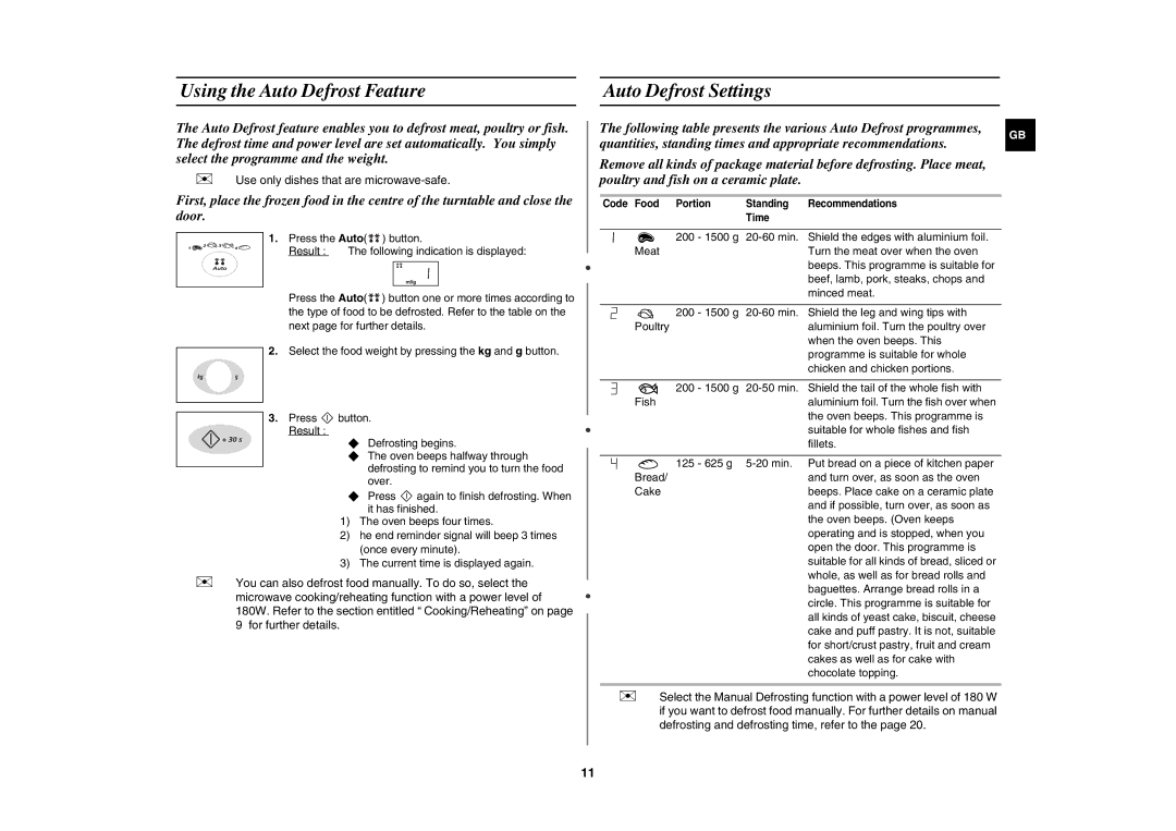 Samsung G2736N/BOL manual Using the Auto Defrost Feature Auto Defrost Settings 