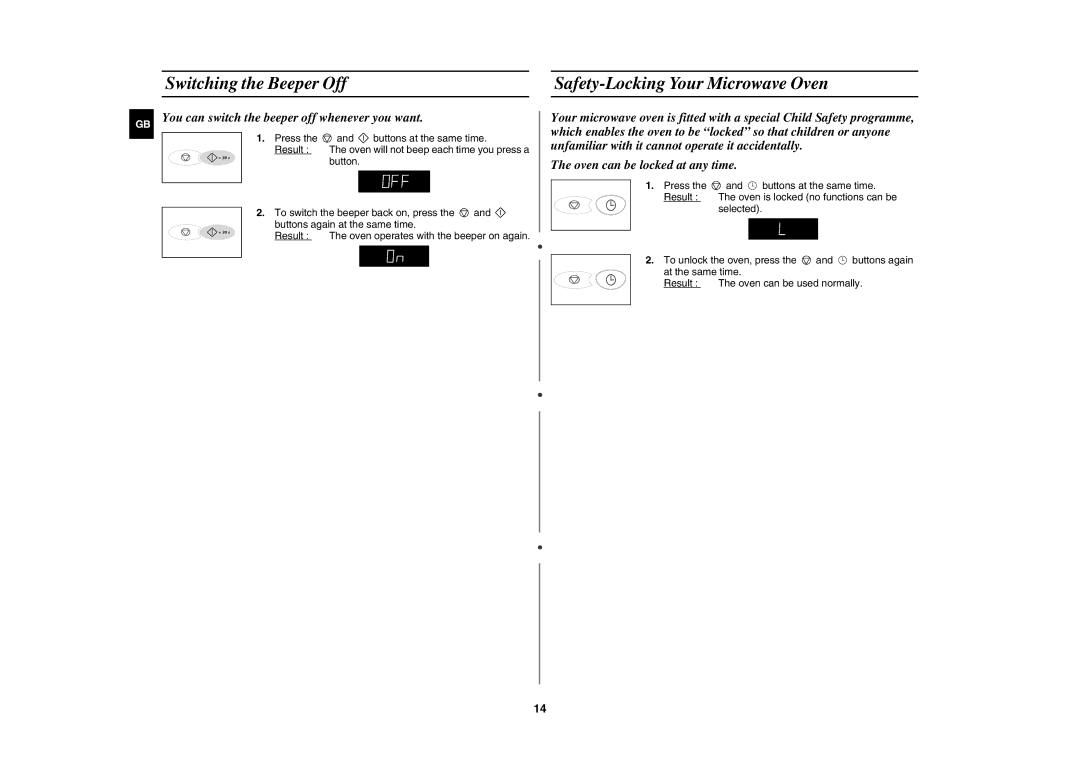 Samsung G2736N/BOL manual Switching the Beeper Off Safety-Locking Your Microwave Oven 