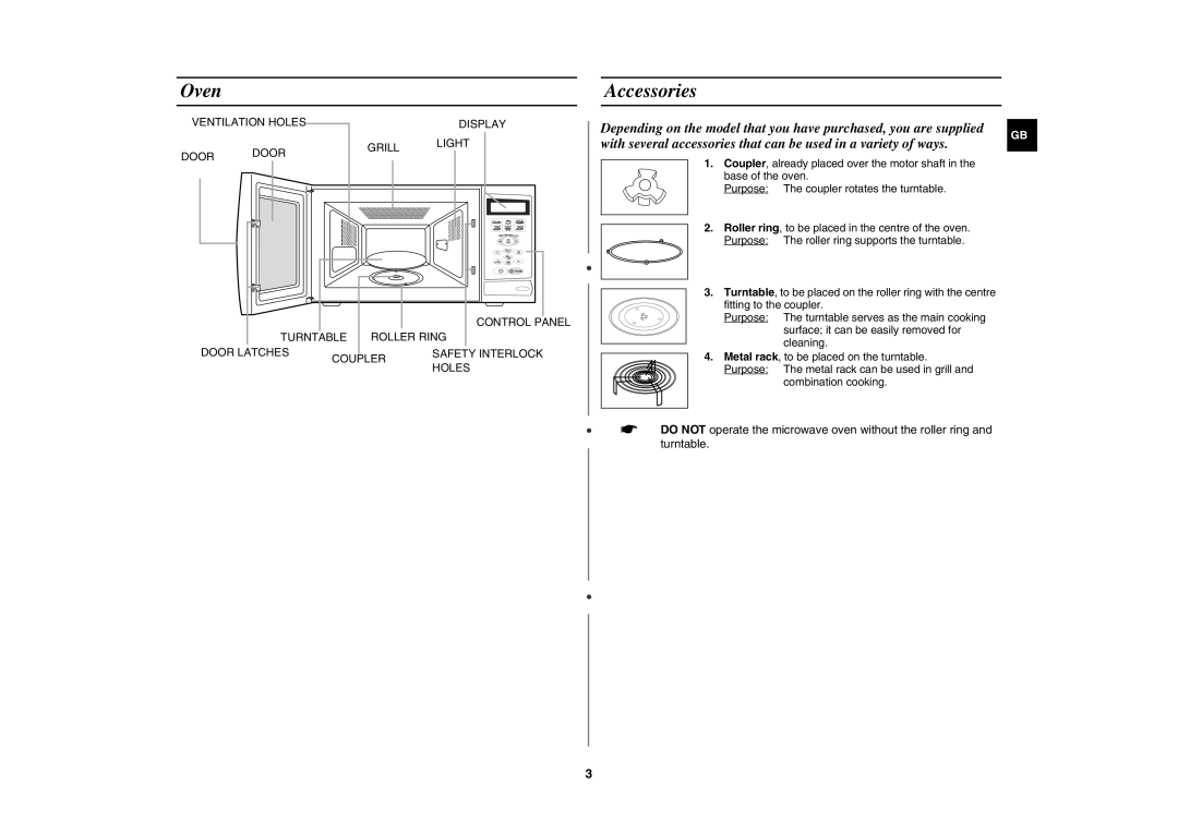 Samsung G2736N/BOL manual Oven, Accessories 