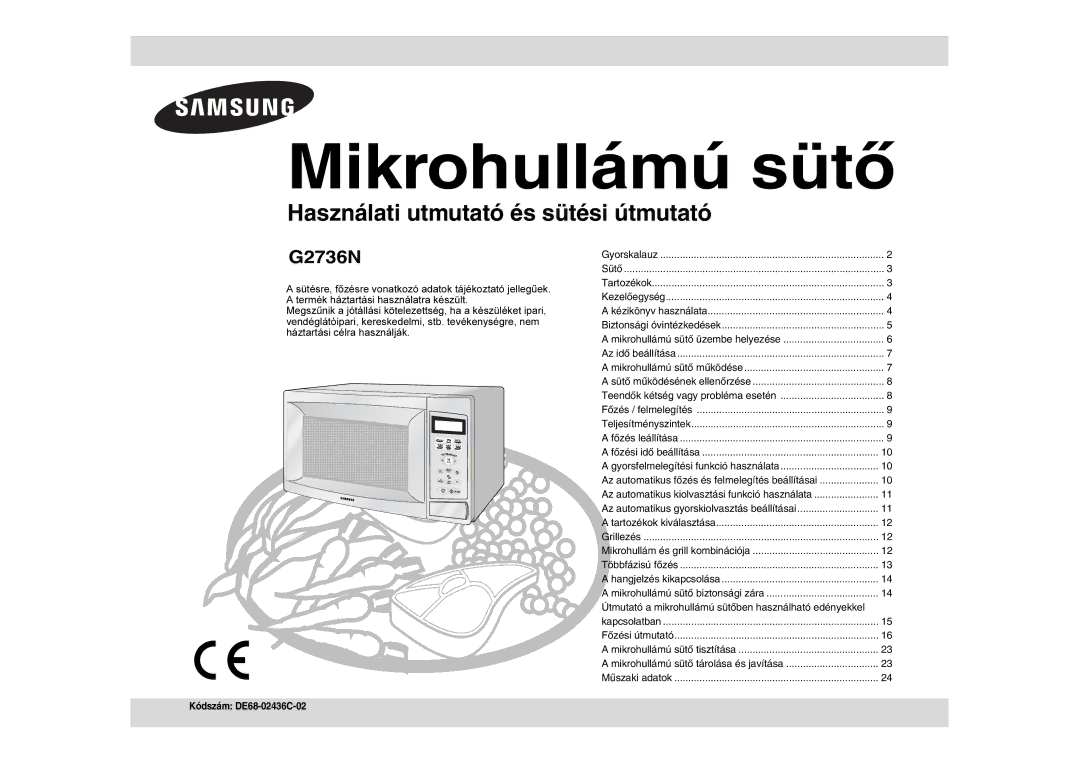 Samsung G2736N/XEH manual Mikrohullám és grill kombinációja, Útmutató a mikrohullámú sütőben használható edényekkel 