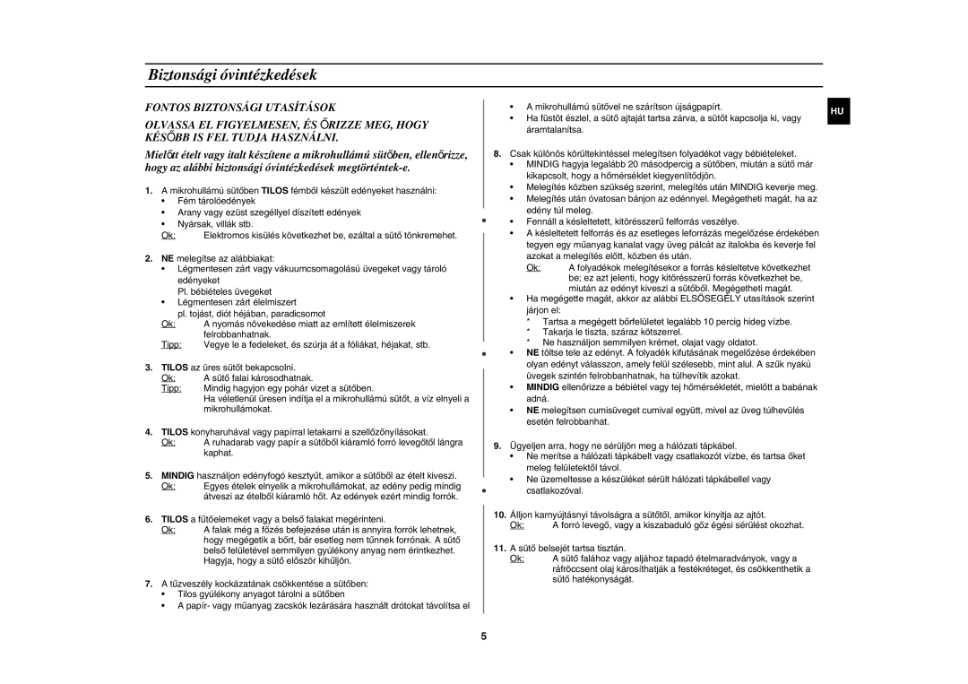 Samsung G2736N/XEH manual Biztonsági óvintézkedések 