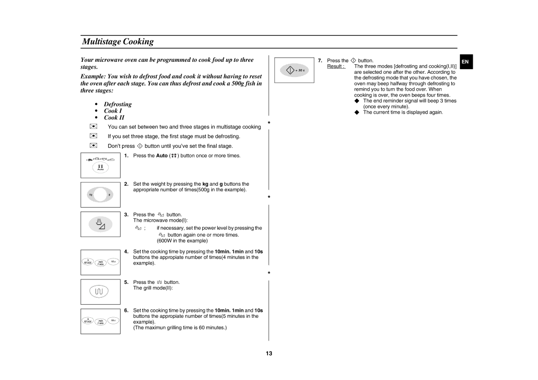 Samsung G2736N/XEH manual Multistage Cooking, Example Press the button. The grill modeII 